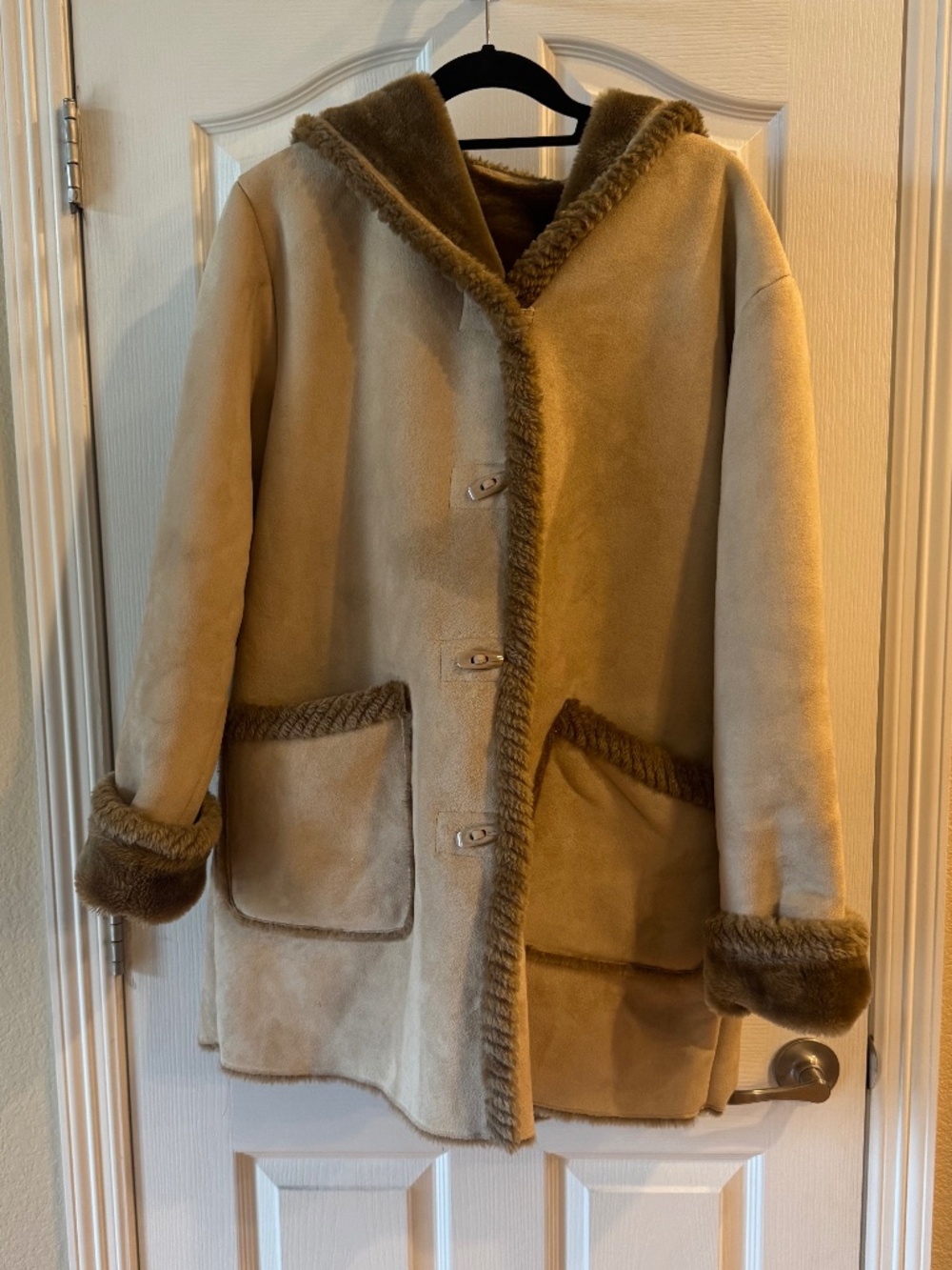 St. John’s Bay Faux Suede & Faux Fur Hooded Knee Length Coat